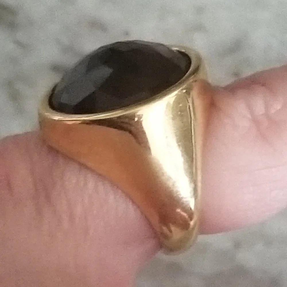 LE HEAVY HIGH END MONICA RICH KOSANN DIAMOND FACETED SMOKY QUARTZ 18K GOLD RING